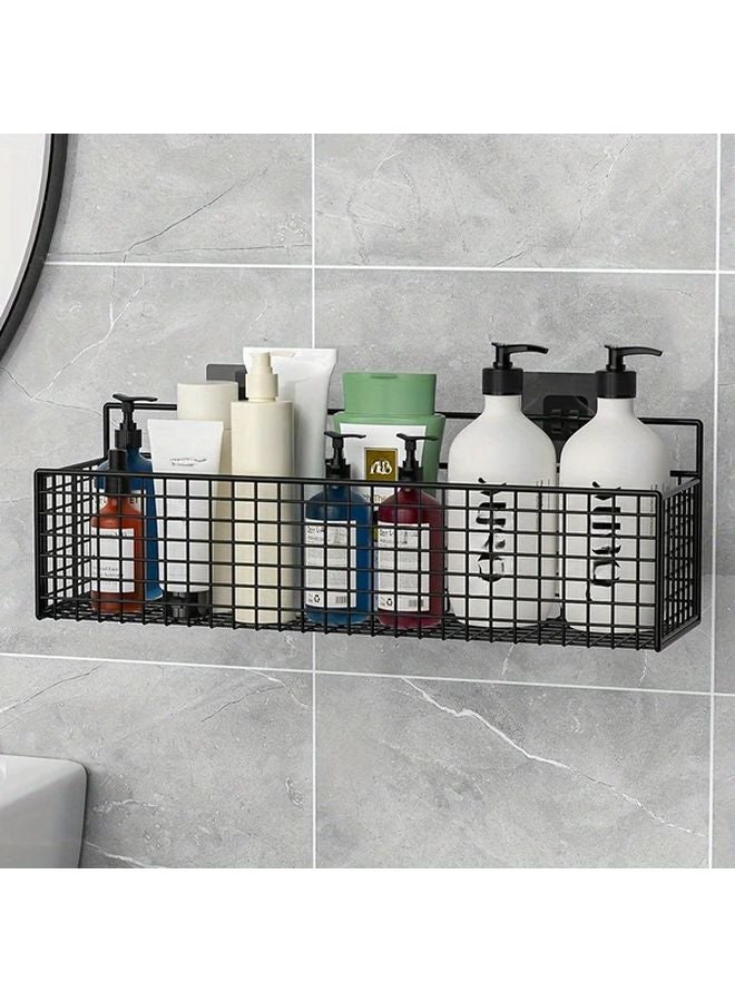 2pcs Black Wall Mounted Storage Baskets No Drill Bathroom Organizer Rack - Image 4