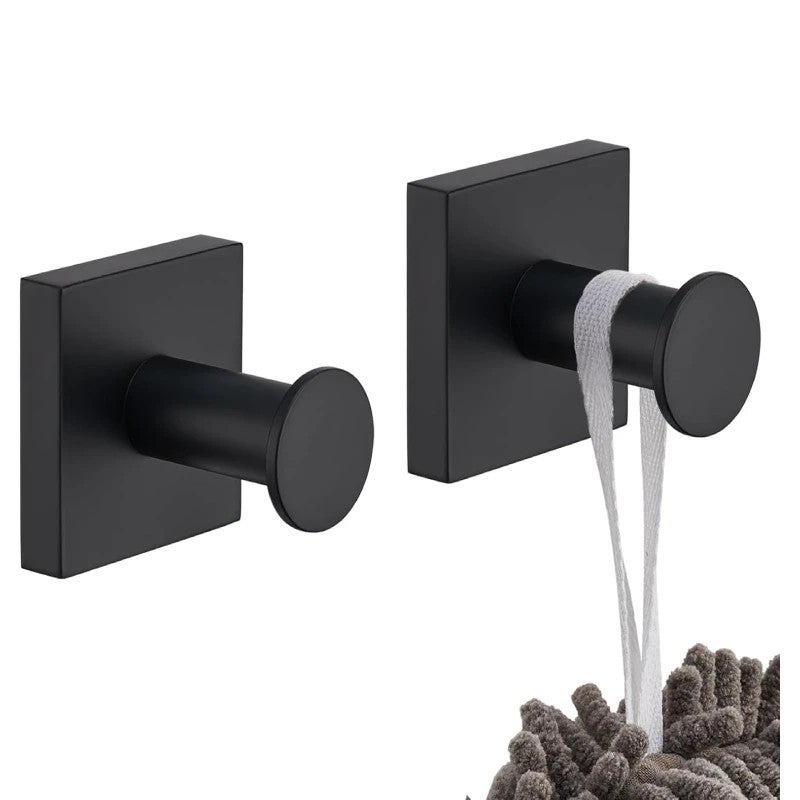 Y&D 2 Pack Black Stainless Steel Robe Hooks Wall Mounted for Bath Towels & Shower Curtain Rings - Heavy Duty Bathroom Kitchen Hardware - Image 2