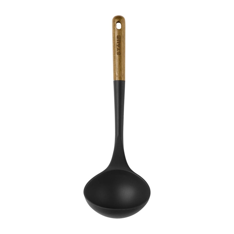STAUB Soup Ladle, Perfect for Serving Hot Soup, Portion Batter for Pancakes, and Sauce Pasta, Durable BPA-Free Matte Black Silicone, Acacia Wood Handles, Safe for Nonstick Cooking Surfaces - Image 4