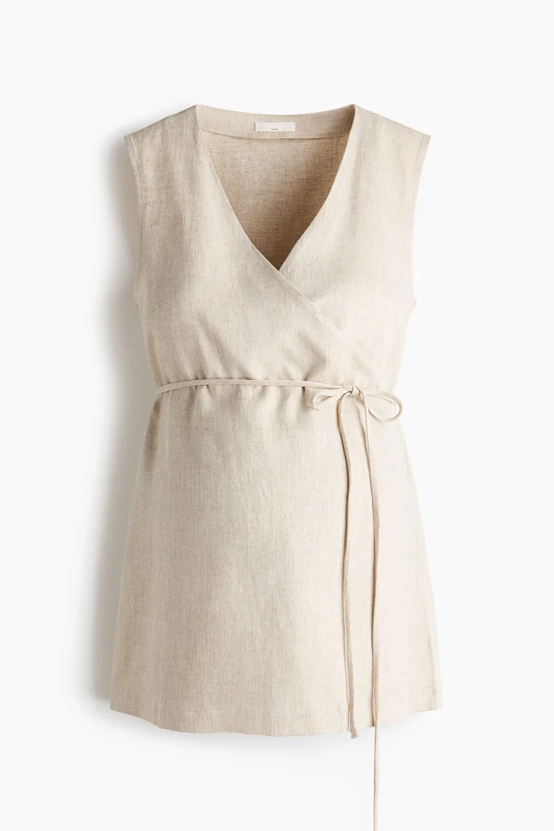 MAMA Linen-blend wrap top