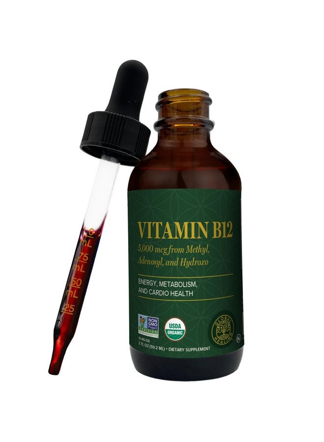 global healing center Global Healing - Organic Vitamin B12 5000 MCG Sublingual Liquid - Methylcobalamin, Hydroxo Blend & More - Methylated Drops for Adults - Vegan, Non-GMO, VIT B12, Vitamins Supplement (2 Oz) - Image 1