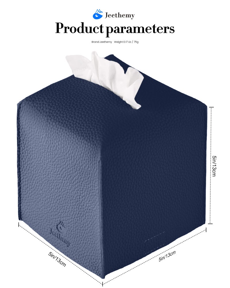 Jeethemy Tissue Box Cover, Jeethemy Square PU Leather Tissue Box Holder, Modern Tissue Case Facial Paper Organizer Dispenserï¼Œ5X5X5'',Single Navy Blue - Image 5