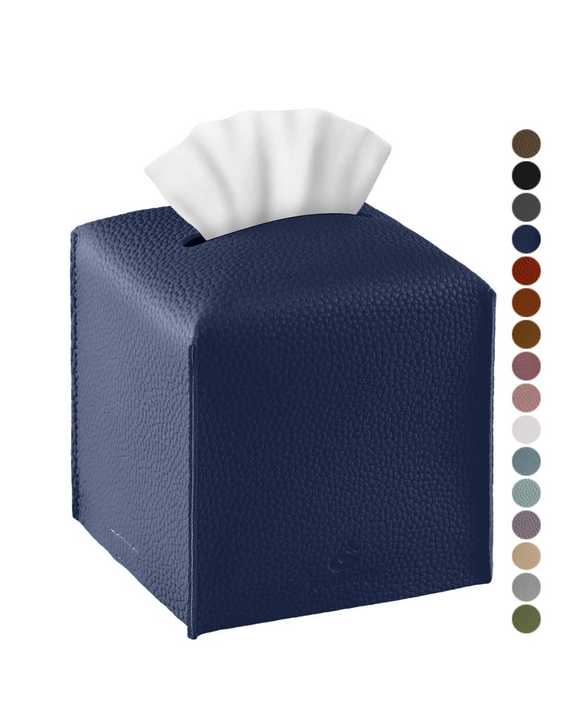 Jeethemy Tissue Box Cover, Jeethemy Square PU Leather Tissue Box Holder, Modern Tissue Case Facial Paper Organizer Dispenserï¼Œ5X5X5'',Single Navy Blue - Image 1