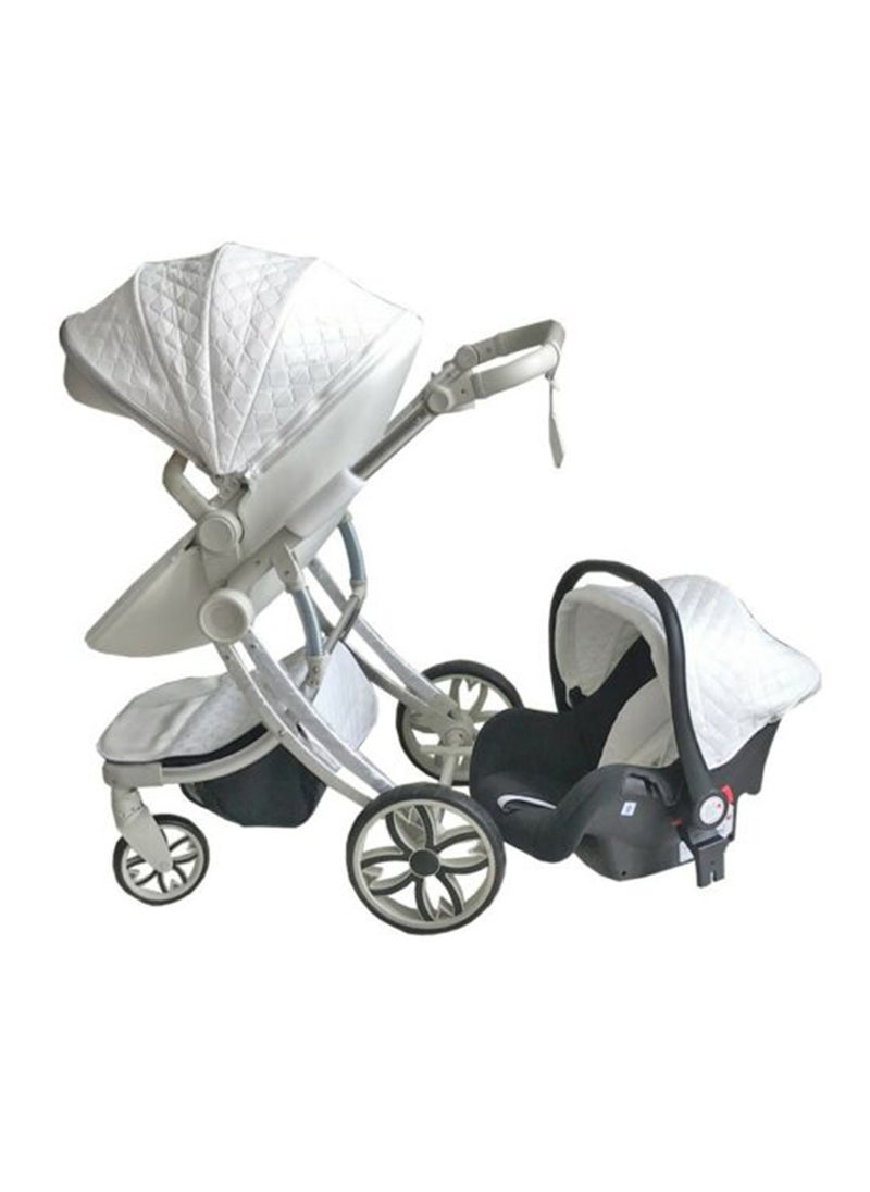 Baby Life - Eggshell Luxury Shaped Baby Stroller 3 In 1 - Image 1