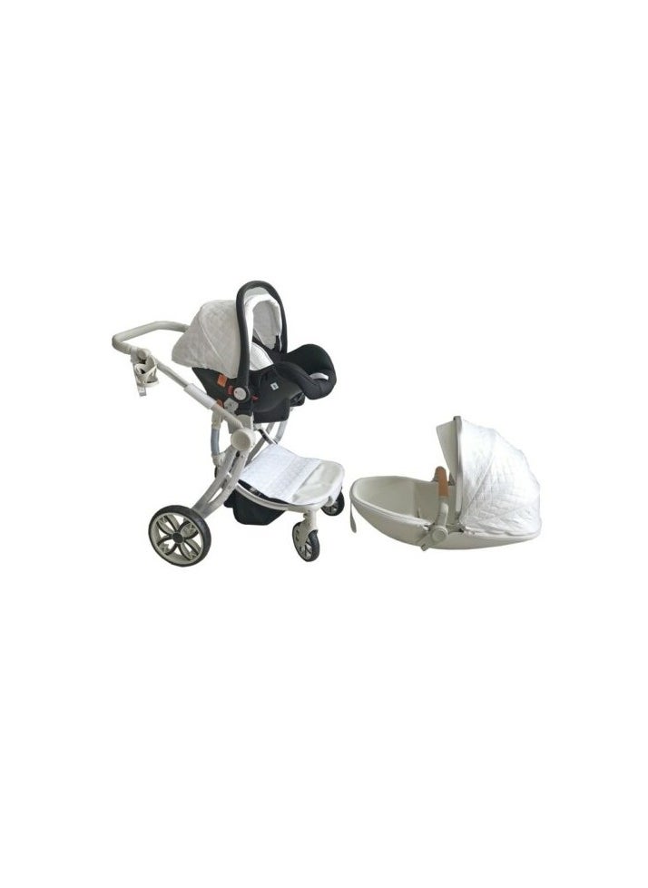 Baby Life - Eggshell Luxury Shaped Baby Stroller 3 In 1 - Image 1
