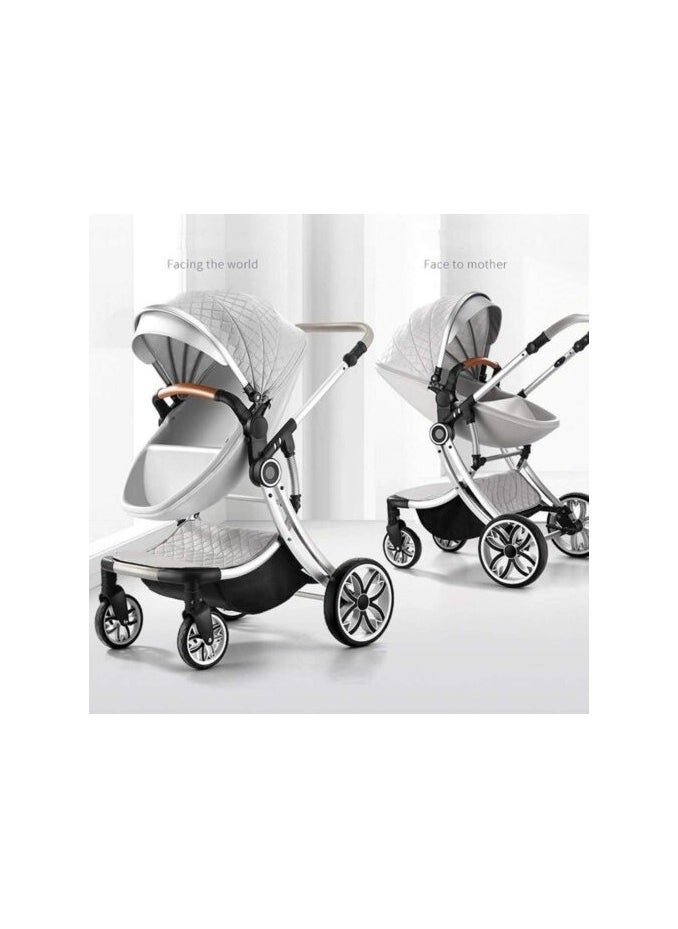 Baby Life - Eggshell Luxury Shaped Baby Stroller 3 In 1 - Image 1