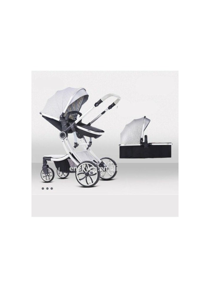 Baby Life - Eggshell Luxury Shaped Baby Stroller 3 In 1 - Image 1