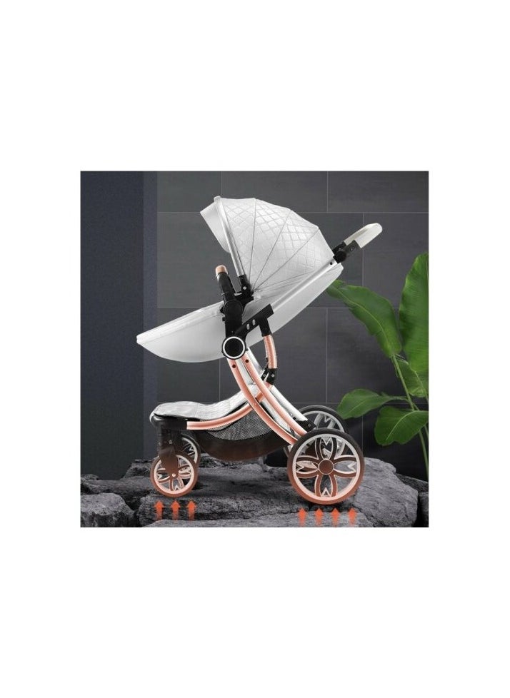 Baby Life - Eggshell Luxury Shaped Baby Stroller 3 In 1 - Image 1