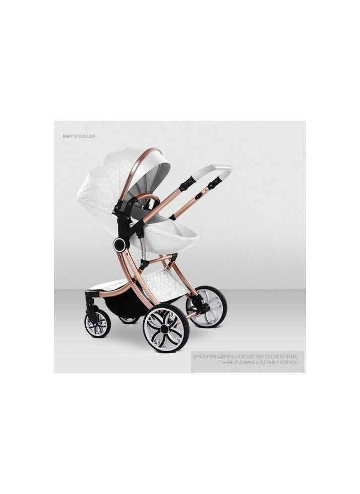 Baby Life - Eggshell Luxury Shaped Baby Stroller 3 In 1 - Image 1
