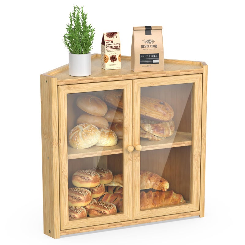 BAMBANG Bread Box Double Layer Bamboo Bread Bin for Homemade Bread Bakers and Corner Kitchen Countertop with Double Doors Not Suitable for Oversized Loaves Natural - Image 2