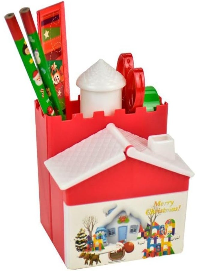 Cute Stationery Set with Castle Drawer Pen Holder,15cm ruler * 1,Pencil Sharpener - Image 1
