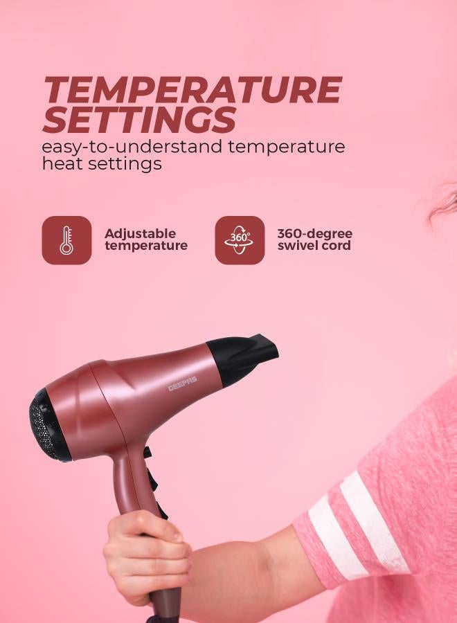 GEEPAS Portable Hair Dressing Set with Adjustable Temperature Setting Hair Dryer Straightener Curler with Eva Bag Pink/Black 1200grams - Image 4