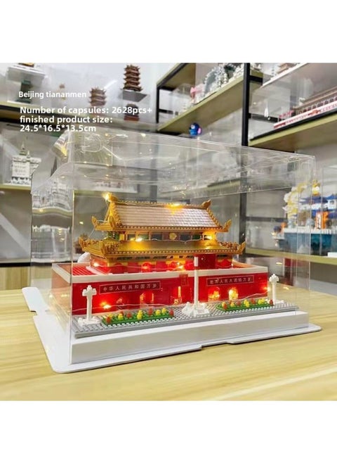 Puzzle Assembled Building Blocks Compatible With Lego Yellow Crane Tower Large Building Series Simulation Model Gift Ornaments Small Particles-Color:Tiananmen 2741 Particle Gift Box + Lamp + Equipment