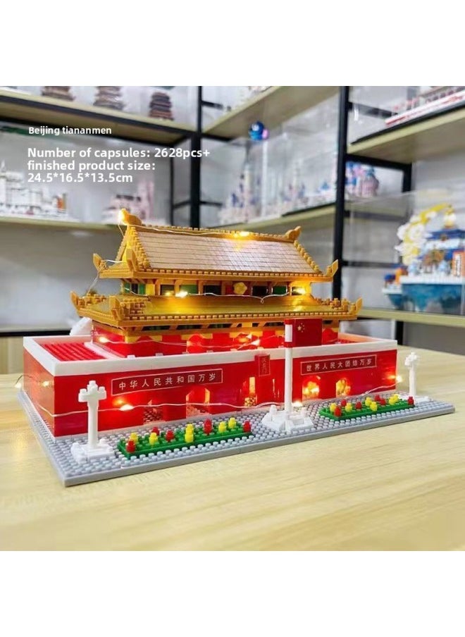 Generic - Puzzle Assembled Building Blocks Compatible With Lego Yellow Crane Tower Large Building Series Simulation Model Gift Ornaments Small Particles-Color:Tiananmen 2741 Particle Gift Box + Lamp + Equipment - Image 1