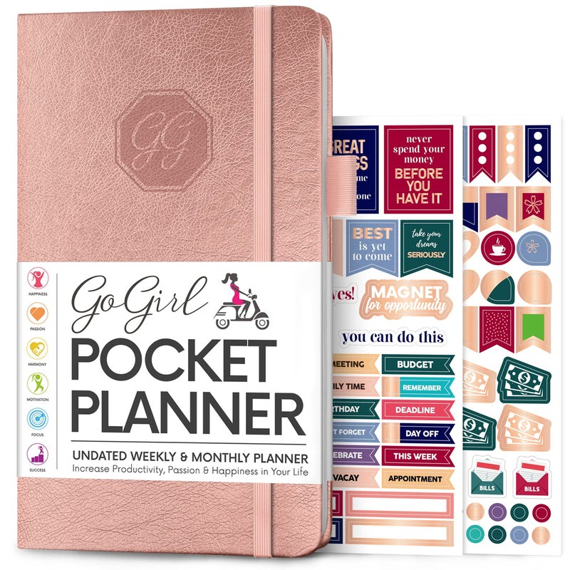 GoGirl Planner and Organizer for Women â€“ Pocket Weekly Planner, Goals Journal & Agenda for Time Management & Productivity. Undated (Rose Gold)