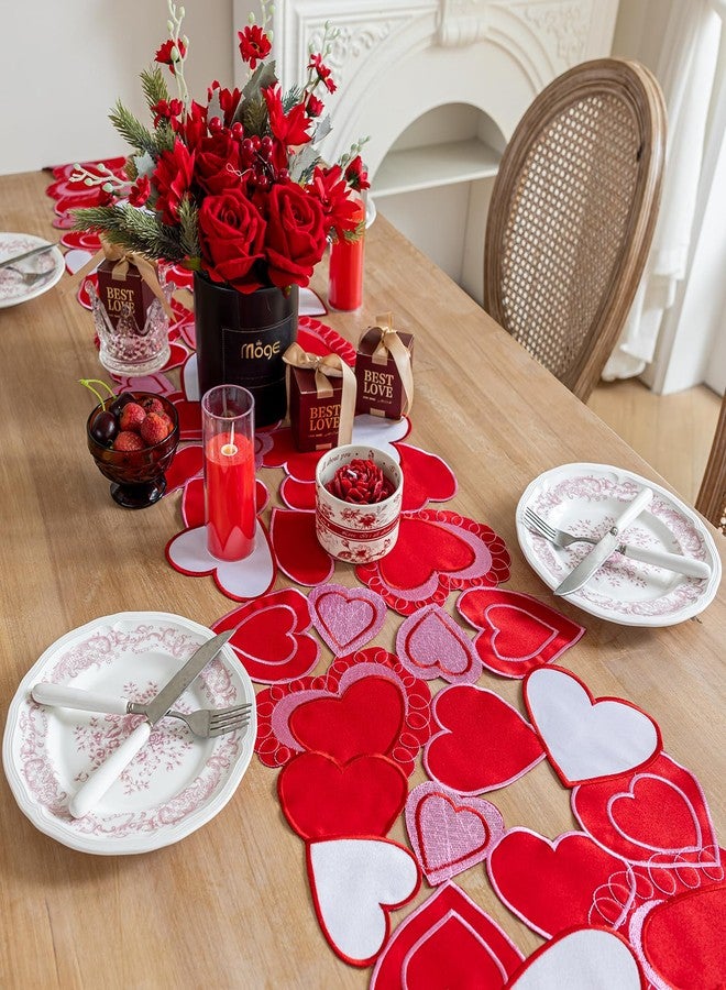 Joyfol Day Valentines Day Table Runner, Embroidered Sweet Red Love Heart Table Runners, for Mother’s Day, Wedding Anniversary, Marriage Proposals, Engagements, Romantic Events Parties Decoration (14 ×86 inch) - Image 3
