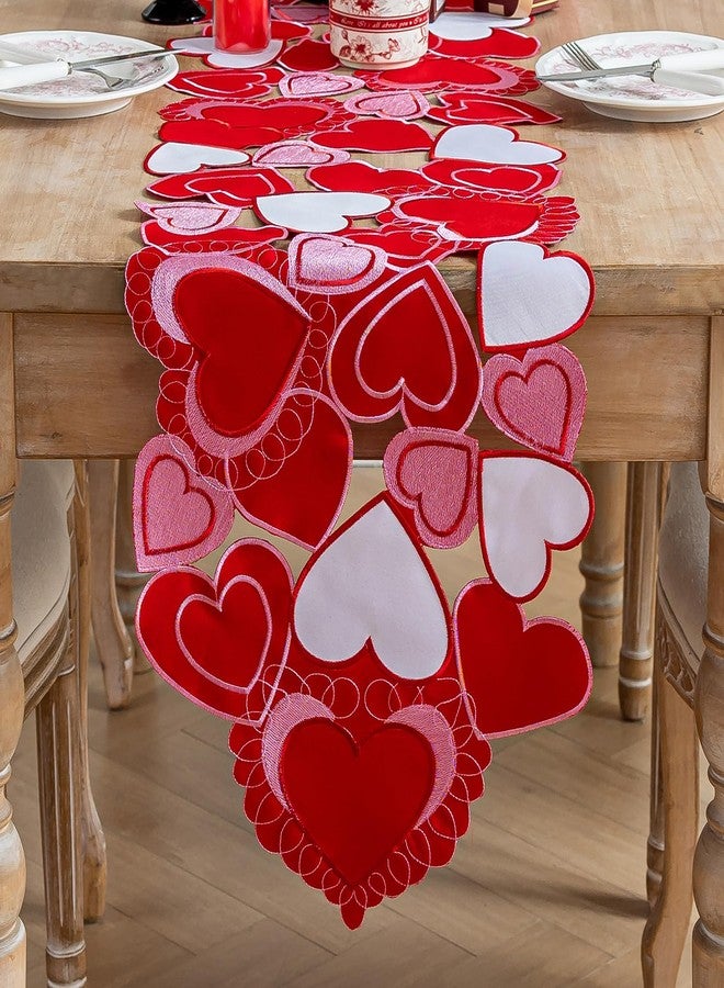 Joyfol Day Valentines Day Table Runner, Embroidered Sweet Red Love Heart Table Runners, for Mother’s Day, Wedding Anniversary, Marriage Proposals, Engagements, Romantic Events Parties Decoration (14 ×86 inch) - Image 1