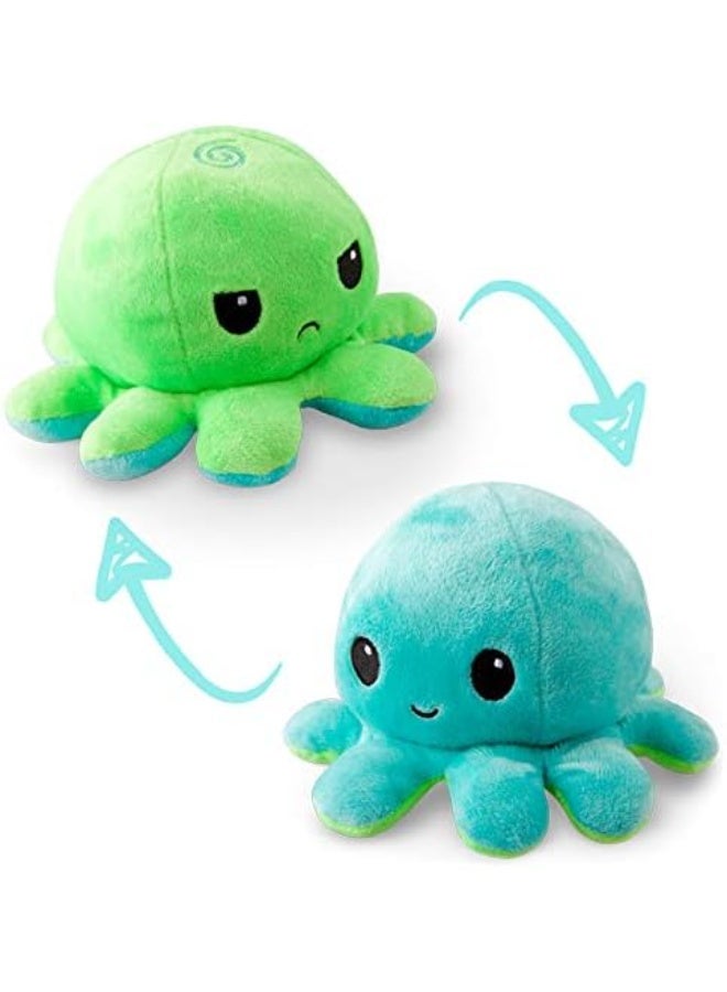 TeeTurtle - The original Reversible Octopus Plushie - Green + Aqua - Cute Sensory Fidget Stuffed Animals That Show Your Mood