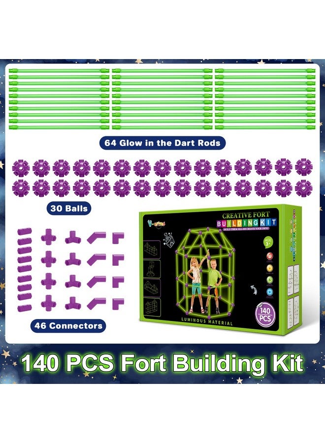 V-Opitos V-Opitos 140 Pack Glow in The Dart Fort Building Kits for Kids Age 4, 5, 6, 7, 8+ Years Old, STEM Building Toys for DIY Castles, Tunnels, Ideal Christmas, Birthday Gifts for Boys & Girls  - Image 4