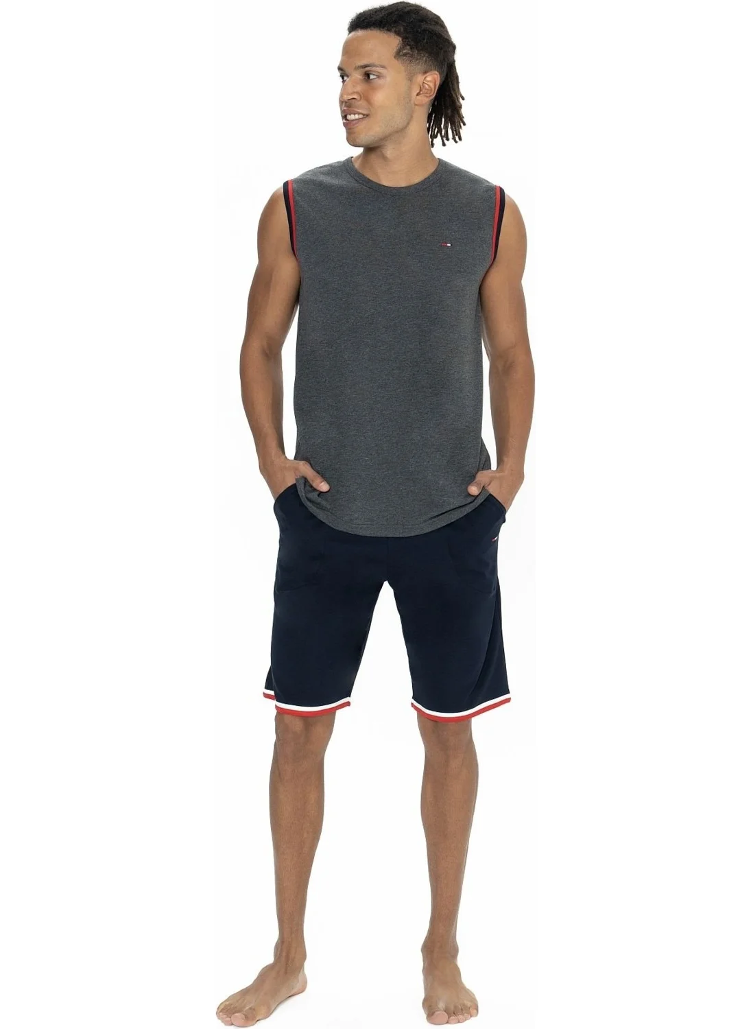 يو اس بولو اسن 18872 Men's Sleeveless Crew Neck Shorts Pajama Set-Anthracite Melange