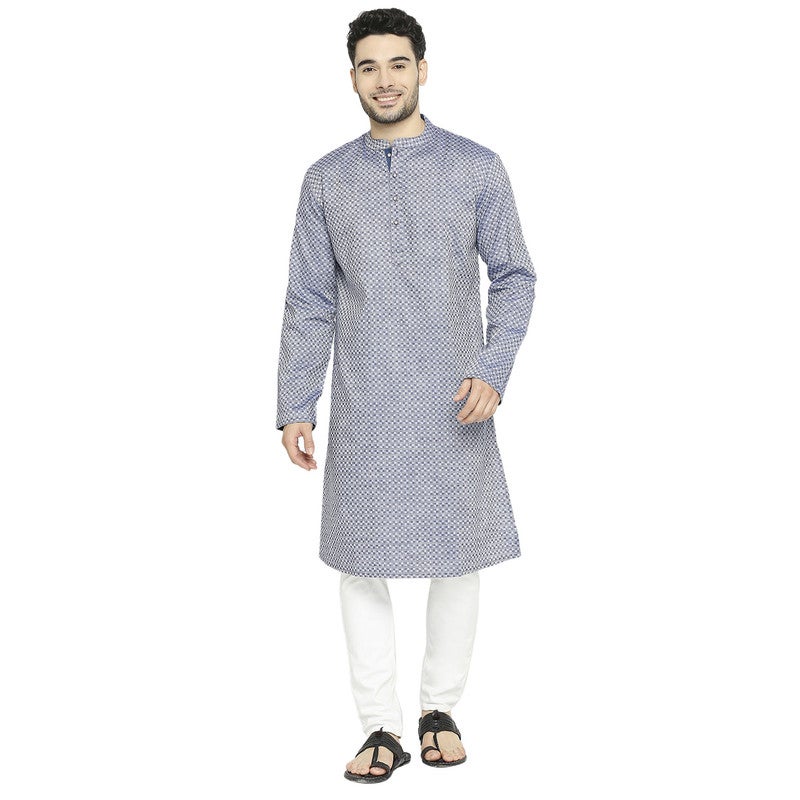 ARCHATTIRE Men’s Blue Cotton Long Kurta for Men - Image 1