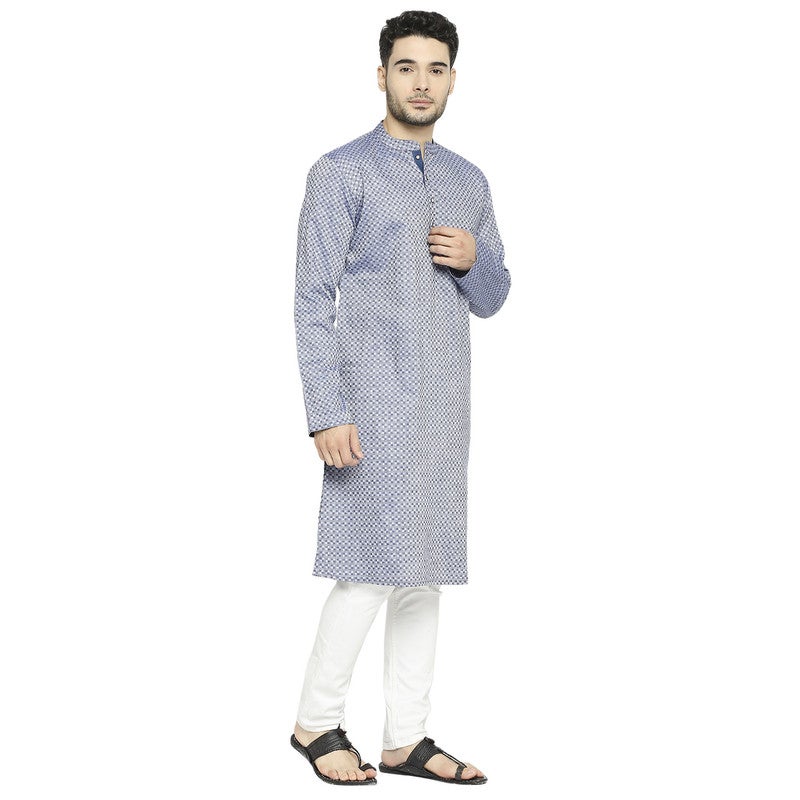 ARCHATTIRE Men’s Blue Cotton Long Kurta for Men - Image 3