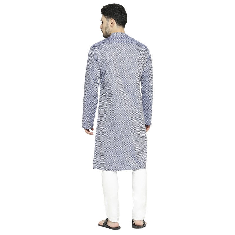 ARCHATTIRE Men’s Blue Cotton Long Kurta for Men - Image 4