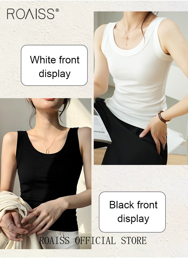 roaiss Women 2 Piece Set Classic and Versatile Solid Color Design Timeless and Flattering Slim Fit to Enhance the Figure Women Sleeveless Vest Base Layer  - Image 5