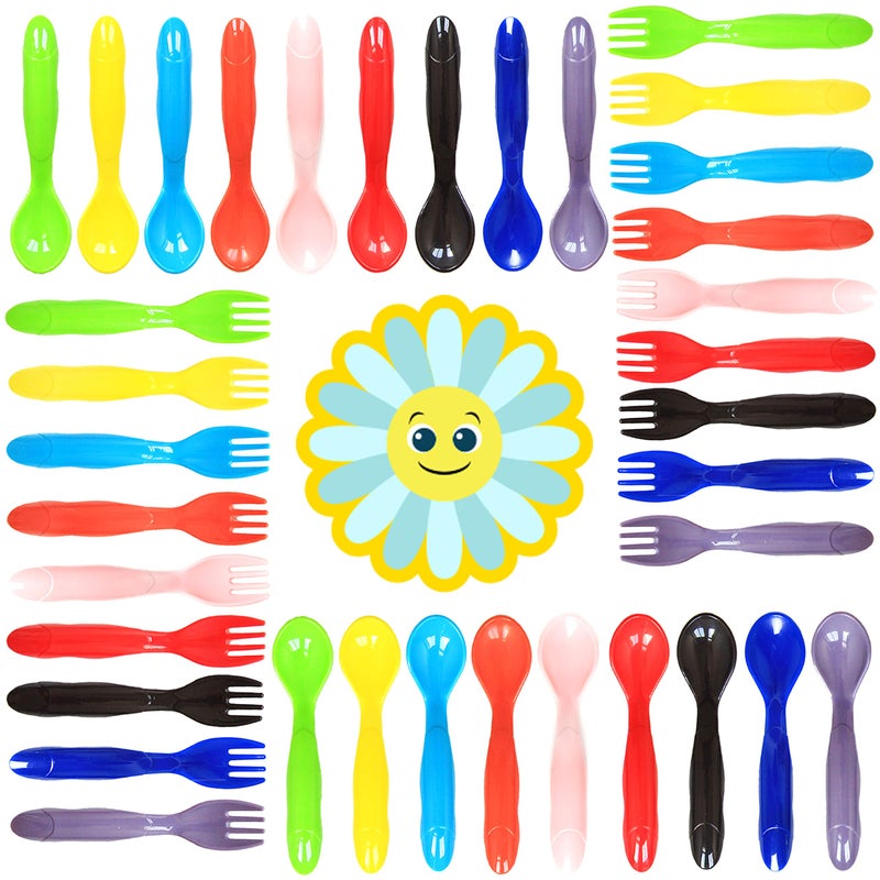 Youngever 36 Pcs Plastic Toddler Utensils Set of 18 in 9 Assorted Colors Plastic Kids Forks Kids Spoons Dishwasher Safe Toddler Silverware Kids Plastic Cutlery Set 9 Assorted Colors