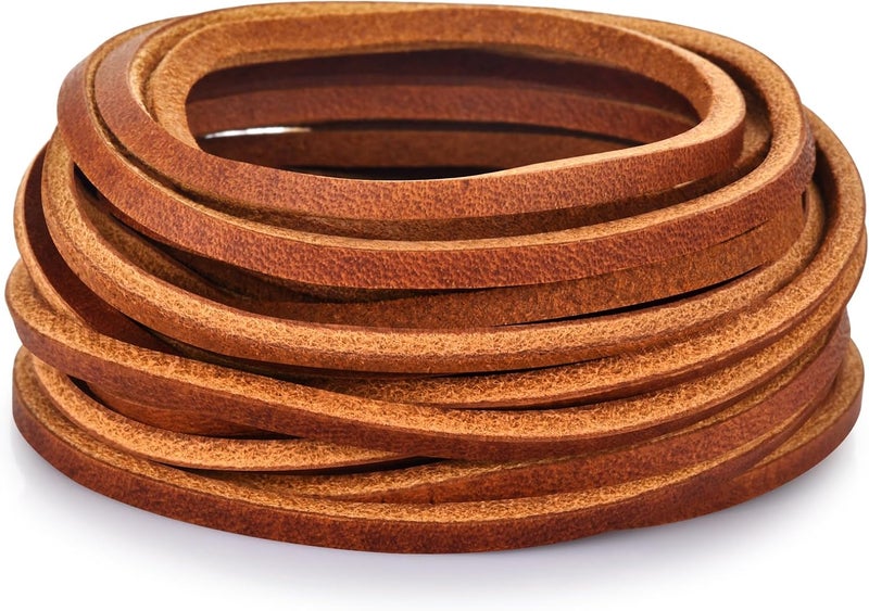 TeeLiy 3mm Flat Genuine Leather Cord, Leather Lace Strip Cord Braiding String for Jewelry Making, Leather Shoe Lace, Arts & Crafts (Light Brown Alum_5 Yards) - Image 1