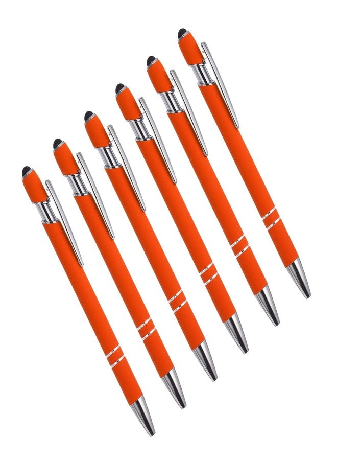 YOKIVE 6 Pcs Ballpoint Pen with Stylus Tip, 2 in 1 Black Ink Metal Stylus Pen 1.0mm Medium Point Style 1, Great for Touch Screens, Office, Studios (Orange) - Image 1
