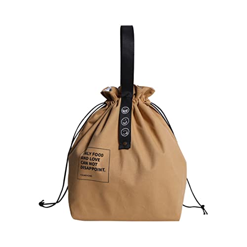 XINSHUN Canvas Drawstring Lunch Bag Insulated Lunch Tote Japanese Style Bento Tote Bag Reusable Lunch Bag Insulated Handbag Tote bag with Handle and Drawstring Closure for Women Work Picnic or Travel(YELLOW) - Image 1