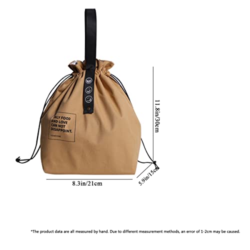 XINSHUN Canvas Drawstring Lunch Bag Insulated Lunch Tote Japanese Style Bento Tote Bag Reusable Lunch Bag Insulated Handbag Tote bag with Handle and Drawstring Closure for Women Work Picnic or Travel(YELLOW) - Image 4