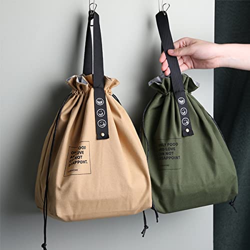 XINSHUN Canvas Drawstring Lunch Bag Insulated Lunch Tote Japanese Style Bento Tote Bag Reusable Lunch Bag Insulated Handbag Tote bag with Handle and Drawstring Closure for Women Work Picnic or Travel(YELLOW) - Image 5