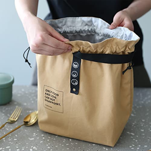 XINSHUN Canvas Drawstring Lunch Bag Insulated Lunch Tote Japanese Style Bento Tote Bag Reusable Lunch Bag Insulated Handbag Tote bag with Handle and Drawstring Closure for Women Work Picnic or Travel(YELLOW) - Image 2