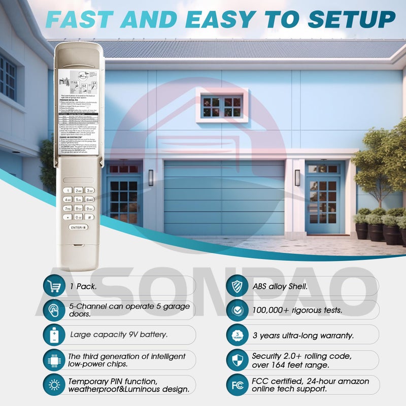 ASONPAO 1 لـ 940EV-P2/940ESTD لوحة مفاتيح فتحت باب المرآب العالمي تشامبرلين ضمان 3 سنوات - Image 3