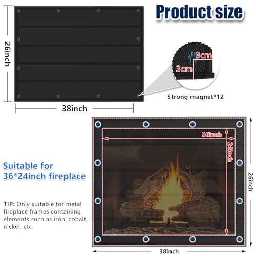 whumsdog Magnetic Fireplace Blanket for Heat Loss Indoor Fireplaces Covers Keep Drafts Out Fireplace Draft Stopper with Builtin 12 Strong Magnet for Iron Fire Place Frame Fireplaces Screen 38x26 - Image 3