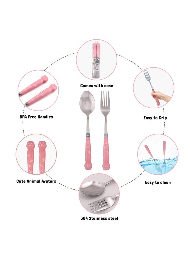 Brain Giggles BrainGiggles Kids Cutlery Set with Case Stainless Steel Cutlery for Kids - Pink - Image 3