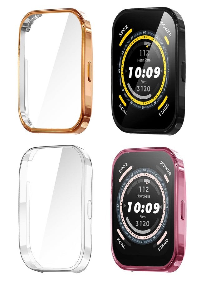 سومان مجموعة Suoman المكونة من 4 قطع لحافظة Amazfit Bip 5، واقي شاشة شفاف بدقة 2.5D، غطاء حماية مرن من مادة TPU الناعمة (أسود + ذهبي وردي + وردي + شفاف) - Image 1
