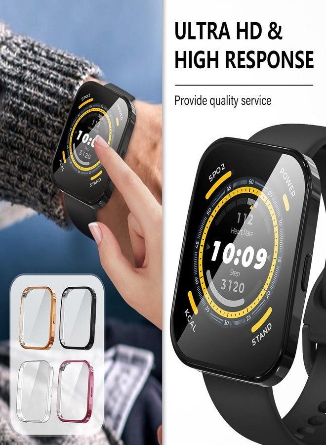 سومان مجموعة Suoman المكونة من 4 قطع لحافظة Amazfit Bip 5، واقي شاشة شفاف بدقة 2.5D، غطاء حماية مرن من مادة TPU الناعمة (أسود + ذهبي وردي + وردي + شفاف) - Image 4