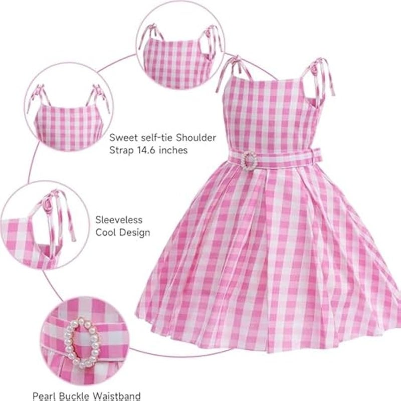 MIXDE Girls Princess Dress,Plaid Waist Dress,Kids Cosplay Costumes,Including Bow, Necklace,Bracelet,Ring and Earrings,for Kids Party Birthday Dress Up - Image 3