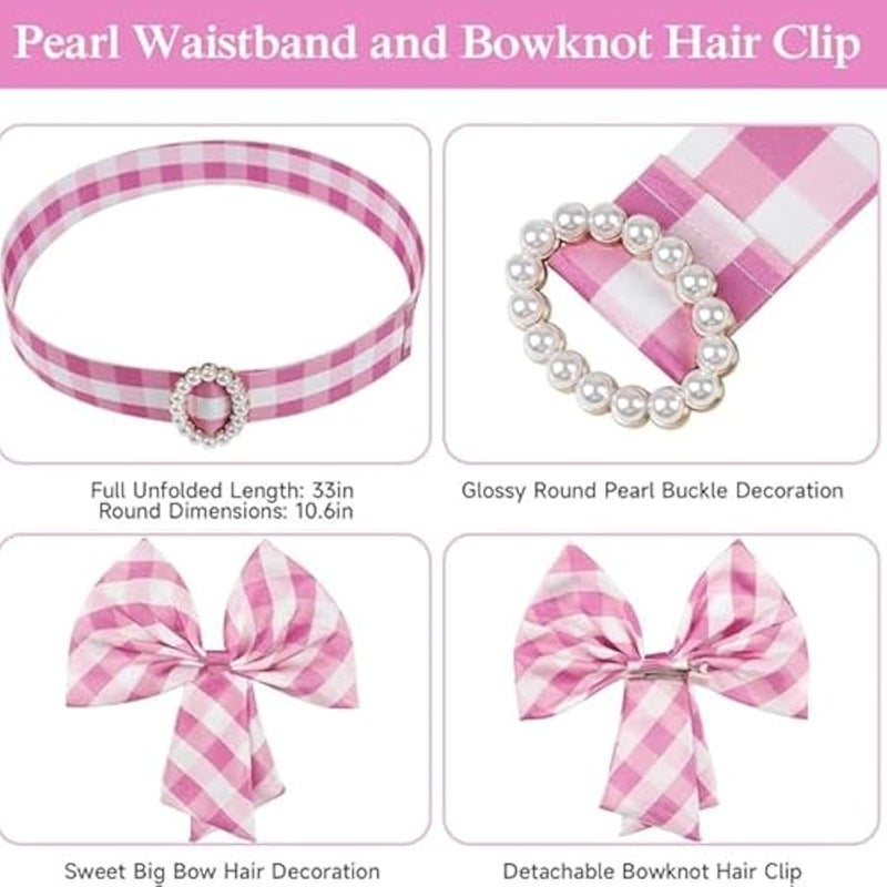 MIXDE Girls Princess Dress,Plaid Waist Dress,Kids Cosplay Costumes,Including Bow, Necklace,Bracelet,Ring and Earrings,for Kids Party Birthday Dress Up - Image 4