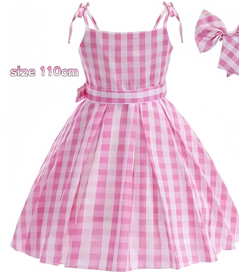 MIXDE Girls Princess Dress,Plaid Waist Dress,Kids Cosplay Costumes,Including Bow, Necklace,Bracelet,Ring and Earrings,for Kids Party Birthday Dress Up - Image 5