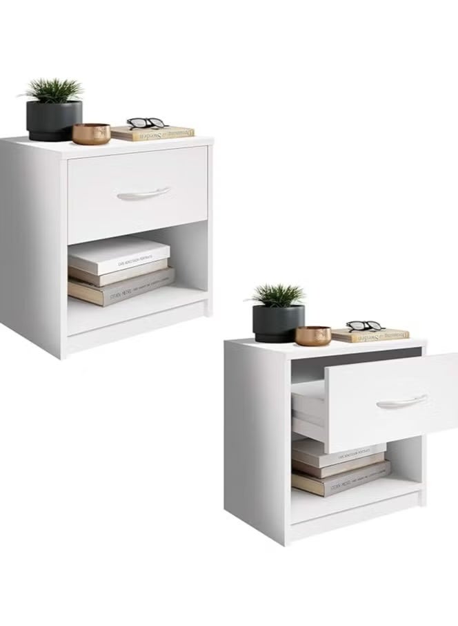 مودرن هوم طاولة جانبية خشبية بسيطة - طاولة بجانب السرير بيضاء مع درج، تصميم أنيق لأي غرفة نوم. - Image 3