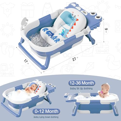 TPN Collapsible Baby Bathtub, Baby Bath Tub with Soft Cushion & Real-Time Thermometer, Baby Bathtub Infant to Toddler Tub (0-36 Months), Portable Travel Baby Tubs for Newborns (Blue) - Image 2