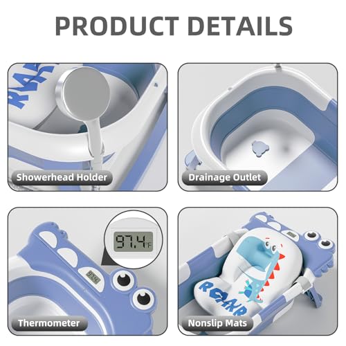 TPN Collapsible Baby Bathtub, Baby Bath Tub with Soft Cushion & Real-Time Thermometer, Baby Bathtub Infant to Toddler Tub (0-36 Months), Portable Travel Baby Tubs for Newborns (Blue) - Image 4