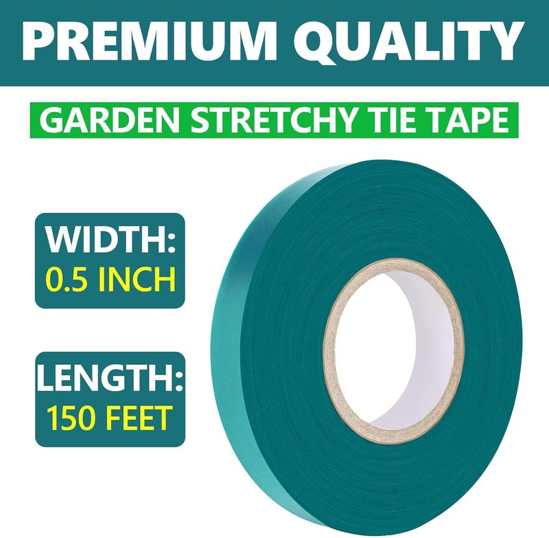 Easytle Stretch Tie Tape Roll, 1/2" 150ft Garden Tie Tape, Thick Sturdy Plant Ribbon Garden Green Vinyl Stake Gardening Tools for Indoor Outdoor Patio Plant Use (10 Pack) - Image 2