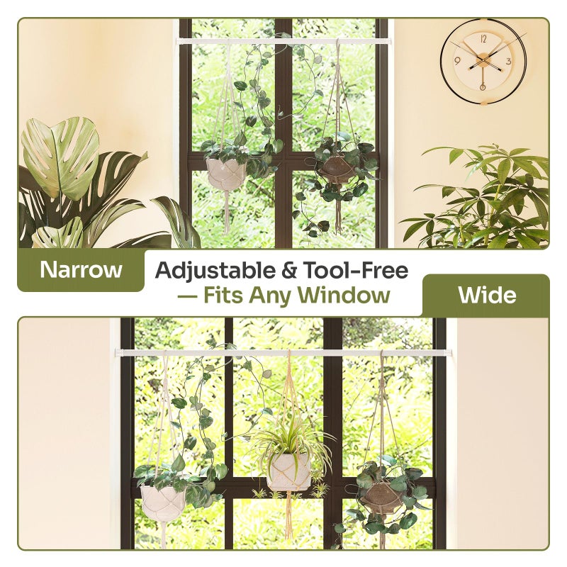 Bamworld Window Plant Hanger Indoor Adjustable Hanging Planters for Indoor Plants Spring Tension Rods 27''-51'' No Drilling Expandable Hanging Plant Holder for Hanging Basket for Balcony Decor (White) - Image 3