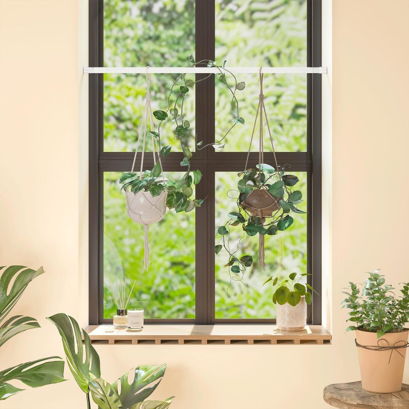 Bamworld Window Plant Hanger Indoor Adjustable Hanging Planters for Indoor Plants Spring Tension Rods 27''-51'' No Drilling Expandable Hanging Plant Holder for Hanging Basket for Balcony Decor (White) - Image 1