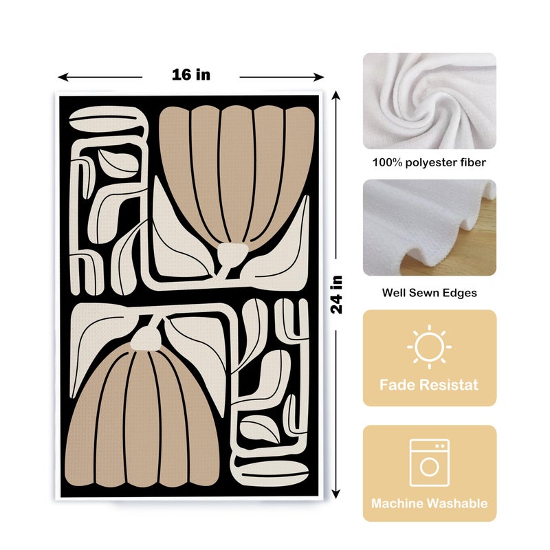 Qpenm Abstract Boho Neutral Taupe and Beige Floral Kitchen Towels Set of 2, Retro 70s Groovy Floral Hand Towels for Bathroom, Modern Minimalist Botanical Dish Tea Towels for Kitchen Decor, 16x24 Inch - Image 5